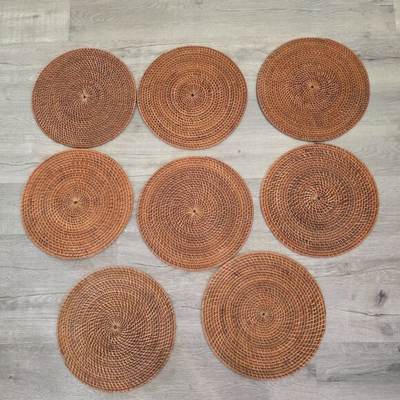 Set Of 8 Handmade Round Wicker Placemat charger table Natural Brown 16" Diameter - Picture 1 of 4